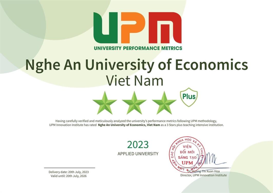 Nghe An University of Economics meets 3-star plus standard according to the University Performance Metrics (UPM)