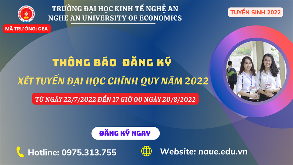 Đại học Kinh tế Nghệ An: Thông báo về việc đăng ký xét tuyển đại học chính quy năm 2022